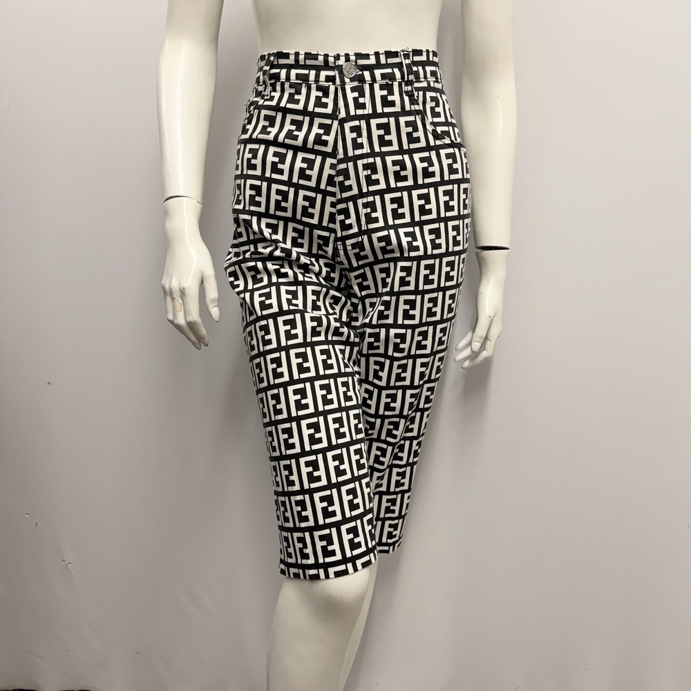 Vintage Fendi Roma Jeans Cropped Pants NWT Black & White FF Logo Sze XL Fits 8